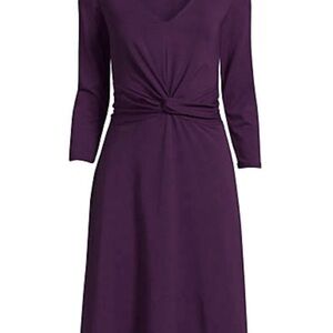 Land’s End Lightweight Cotton Modal 3Q Sleeve Fit and Flare V-Neck Dress XS
